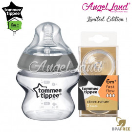 image of Tommee Tippee CTN Tinted Bottle 150ml/5oz + Tommee Tippee CTN Teat - Silver 422535/38 + Fast Flow 421124/38
