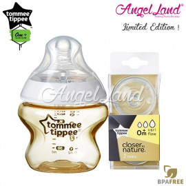 image of Tommee Tippee CTN Tinted Bottle 150ml/5oz + Tommee Tippee CTN Teat - Gold 422534/38 + Vari Flow 422140/38