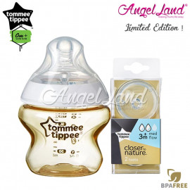 image of Tommee Tippee CTN Tinted Bottle 150ml/5oz + Tommee Tippee CTN Teat - Gold 422534/38 + Med Flow 421122/38
