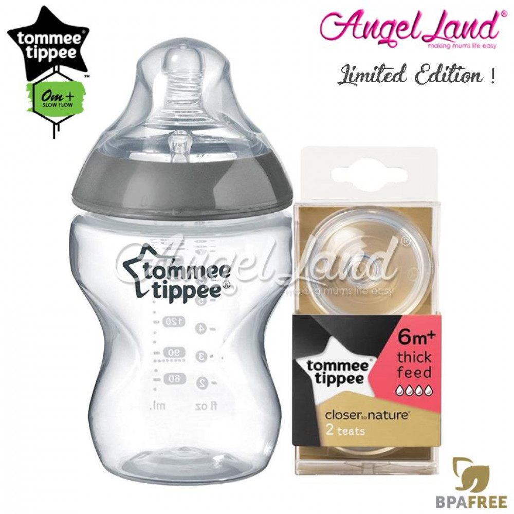 Tommee Tippee CTN Tinted Bottle 260ml/9oz + Tommee Tippee CTN Teat - Silver 422535/38 + Y Flow 422142/38 Tommee Tippee CTN Tinted Bottle 260ml/9oz + Tommee Tippee CTN Teat - Silver 422535/38 + Y Flow 422142/38