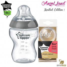 image of Tommee Tippee CTN Tinted Bottle 260ml/9oz + Tommee Tippee CTN Teat - Silver 422535/38 + Y Flow 422142/38