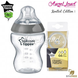 image of Tommee Tippee CTN Tinted Bottle 260ml/9oz + Tommee Tippee CTN Teat - Silver 422535/38 + Vari Flow 422140/38