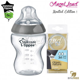 image of Tommee Tippee CTN Tinted Bottle 260ml/9oz + Tommee Tippee CTN Teat - Silver 422535/38 + Med Flow 421122/38
