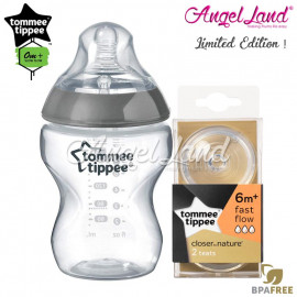 image of Tommee Tippee CTN Tinted Bottle 260ml/9oz + Tommee Tippee CTN Teat - Silver 422535/38 + Fast Flow 421124/38