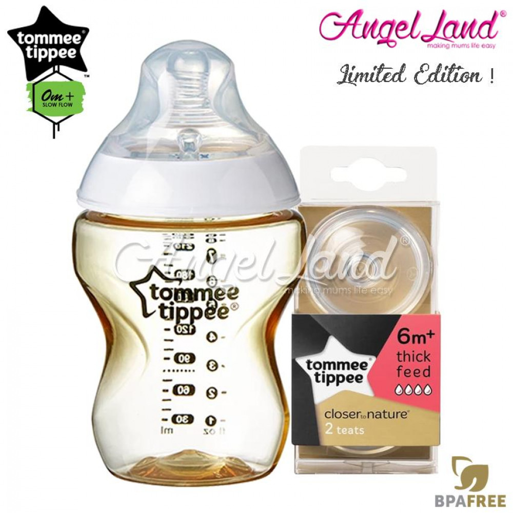 Tommee Tippee CTN Tinted Bottle 260ml/9oz + Tommee Tippee CTN Teat - Gold 422532/38 + Y Flow 422142/38 Tommee Tippee CTN Tinted Bottle 260ml/9oz + Tommee Tippee CTN Teat - Gold 422532/38 + Y Flow 422142/38
