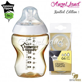 image of Tommee Tippee CTN Tinted Bottle 260ml/9oz + Tommee Tippee CTN Teat - Gold 422532/38 + Vari Flow 422140/38
