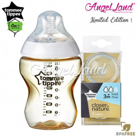 image of Tommee Tippee CTN Tinted Bottle 260ml/9oz + Tommee Tippee CTN Teat - Gold 422532/38 + Med Flow 421122/38