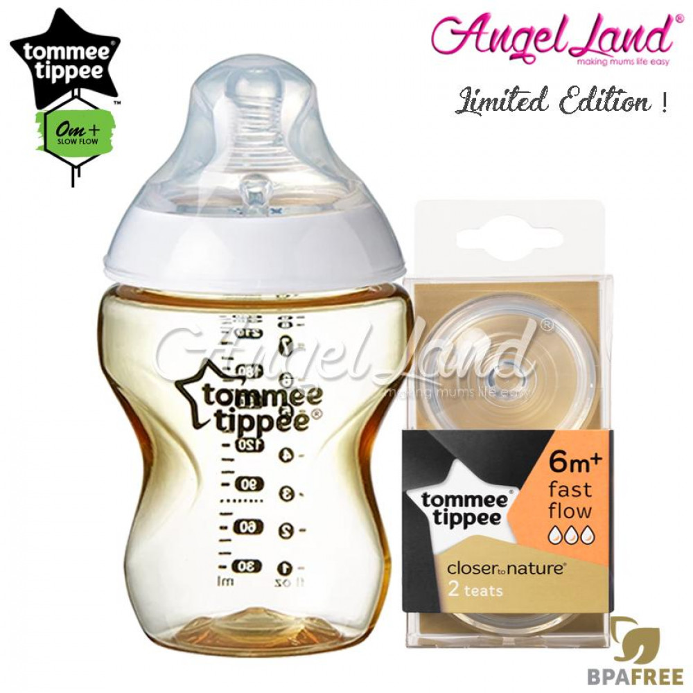 Tommee Tippee CTN Tinted Bottle 260ml/9oz + Tommee Tippee CTN Teat - Gold 422532/38 + Fast Flow 421124/38 Tommee Tippee CTN Tinted Bottle 260ml/9oz + Tommee Tippee CTN Teat - Gold 422532/38 + Fast Flow 421124/38