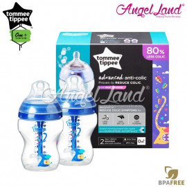 image of Tommee Tippee Closer To Nature Anti Colic Plus Twin Pack Bottles - 260ml/9oz Blue 422657/38