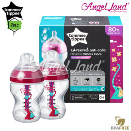 image of Tommee Tippee Closer To Nature Anti Colic Plus Twin Pack Bottles - 260ml/9oz Pink 422658/38