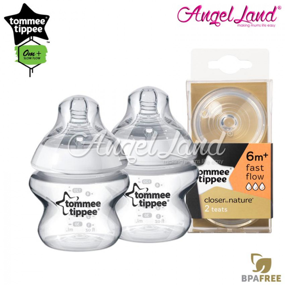 Tommee Tippee Closer To Nature PP Bottle 150ml / 5oz Twin Pack - 422100/38 + Tommee Tippee CTN Teat (2pcs/pack) Fast Flow 421124/38 Tommee Tippee Closer To Nature PP Bottle 150ml / 5oz Twin Pack - 422100/38 + Tommee Tippee CTN Teat (2pcs/pack) Fast Flow 421124/38