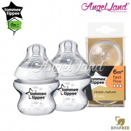 image of Tommee Tippee Closer To Nature PP Bottle 150ml / 5oz Twin Pack - 422100/38 + Tommee Tippee CTN Teat (2pcs/pack) Fast Flow 421124/38