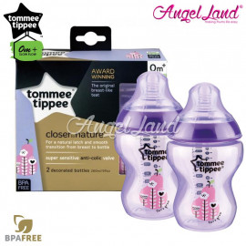 image of Tommee Tippee Closer To Nature Tinted Bottle Design 260ml/9oz Twin Pack - Purple 422583/38