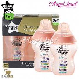 image of Tommee Tippee Closer To Nature Tinted Bottle Design 260ml/9oz Twin Pack - Peach 422587/38