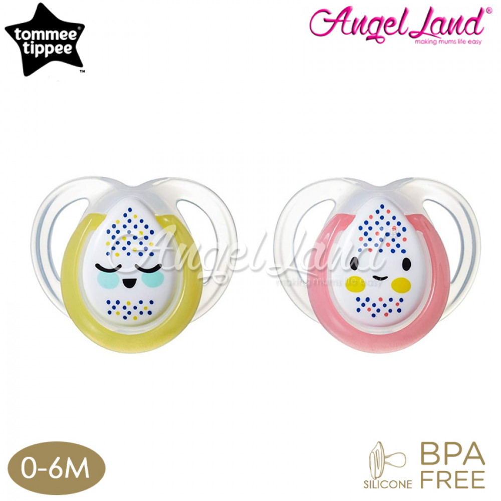 Tommee Tippee Closer to Nature Night Time Soother with Hygienic Case (2 PC) 0-6M - Pink/Yellow Tommee Tippee Closer to Nature Night Time Soother with Hygienic Case (2 PC) 0-6M - Pink/Yellow