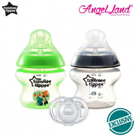 image of Tommee Tippee Closer to Nature Tinted Bottle 150ml (5oz) Green +Tommee Tippee Closer to Nature Tinted Bottle 150ml (5oz) Black Ring + Tommee Tippee Closer to Nature Soother 0-2m