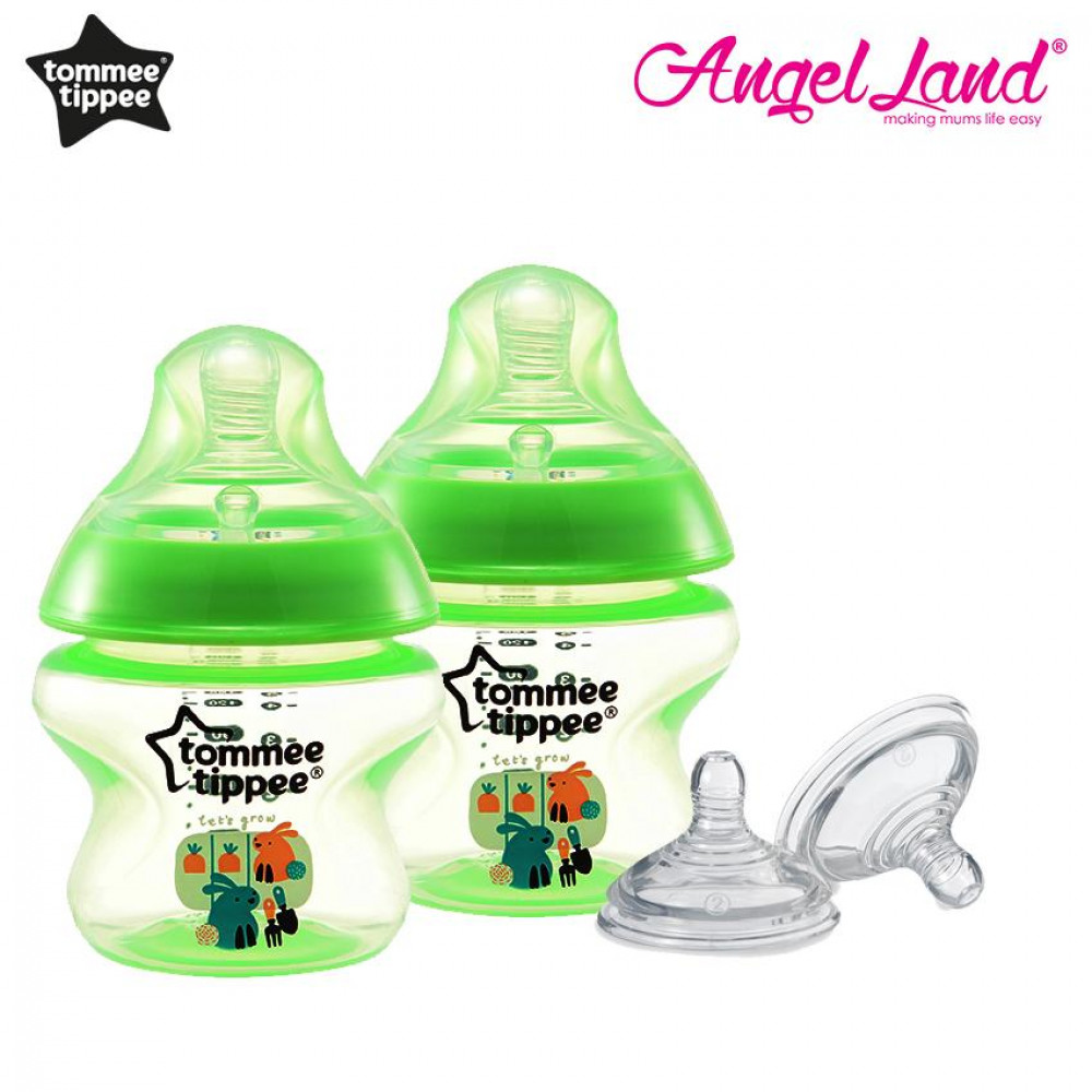 Tommee Tippee Closer to Nature Tinted Bottle 150ml (5oz) Green x2 + Tommee Tippee Closer to Nature Teat Medium Flow(3m+) 421122/38 Tommee Tippee Closer to Nature Tinted Bottle 150ml (5oz) Green x2 + Tommee Tippee Closer to Nature Teat Medium Flow(3m+) 421122/38