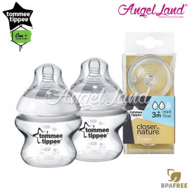 image of Tommee Tippee Closer To Nature PP Bottle 150ml / 5oz Twin Pack - 422100/38 + Tommee Tippee CTN Teat (2pcs/pack) Medium Teat