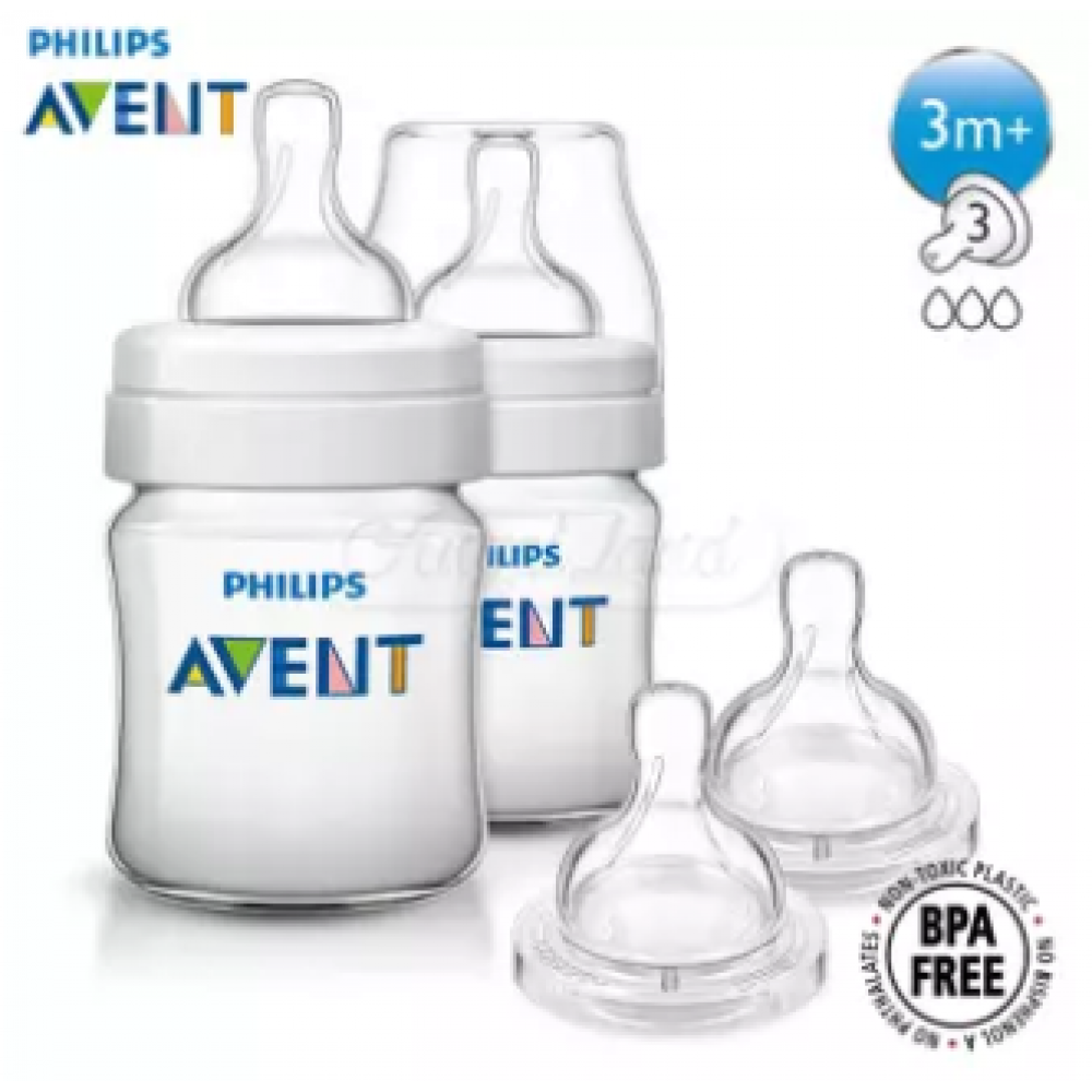 Philips Avent Classic+ Bottle 4oz / 125ml Twin Pack SCF560/27 + Philips Avent Medium Flow Teat 3m+ (3 Hole) 2Pcs/Pack SCF633/27 Philips Avent Classic+ Bottle 4oz / 125ml Twin Pack SCF560/27 + Philips Avent Medium Flow Teat 3m+ (3 Hole) 2Pcs/Pack SCF633/27