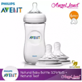 image of Philips Avent Natural Bottle 11oz / 330ml Single Pack - SCF696/13 + Natural Teat (2pcs/pack)- Single Bottle + SCF655/23 (3m+ Vari)