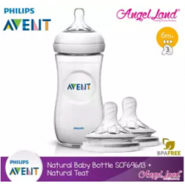 image of Philips Avent Natural Bottle 11oz / 330ml Single Pack - SCF696/13 + Natural Teat (2pcs/pack) -Single Bottle + SCF654/23 (6m+ 3h)