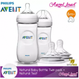 image of Philips Avent Natural Bottle 330ml Twiin Pack (Extra Soft Teat)-SCF696/23 + Natural Teat (2pcs/pack) -Twin Bottle + SCF656/23 (6m+ Y)