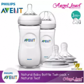 image of Philips Avent Natural Bottle 330ml Twiin Pack (Extra Soft Teat)-SCF696/23 + Natural Teat (2pcs/pack) -Twin Bottle + SCF655/23 (3m+ Vari)
