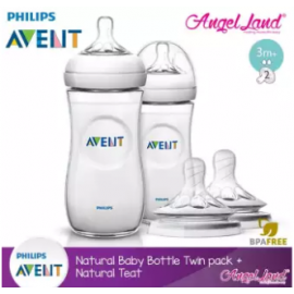 image of Philips Avent Natural Bottle 330ml Twiin Pack (Extra Soft Teat)-SCF696/23 + Natural Teat (2pcs/pack) - Twin Bottle + SCF653/23 (3m+ 2h)