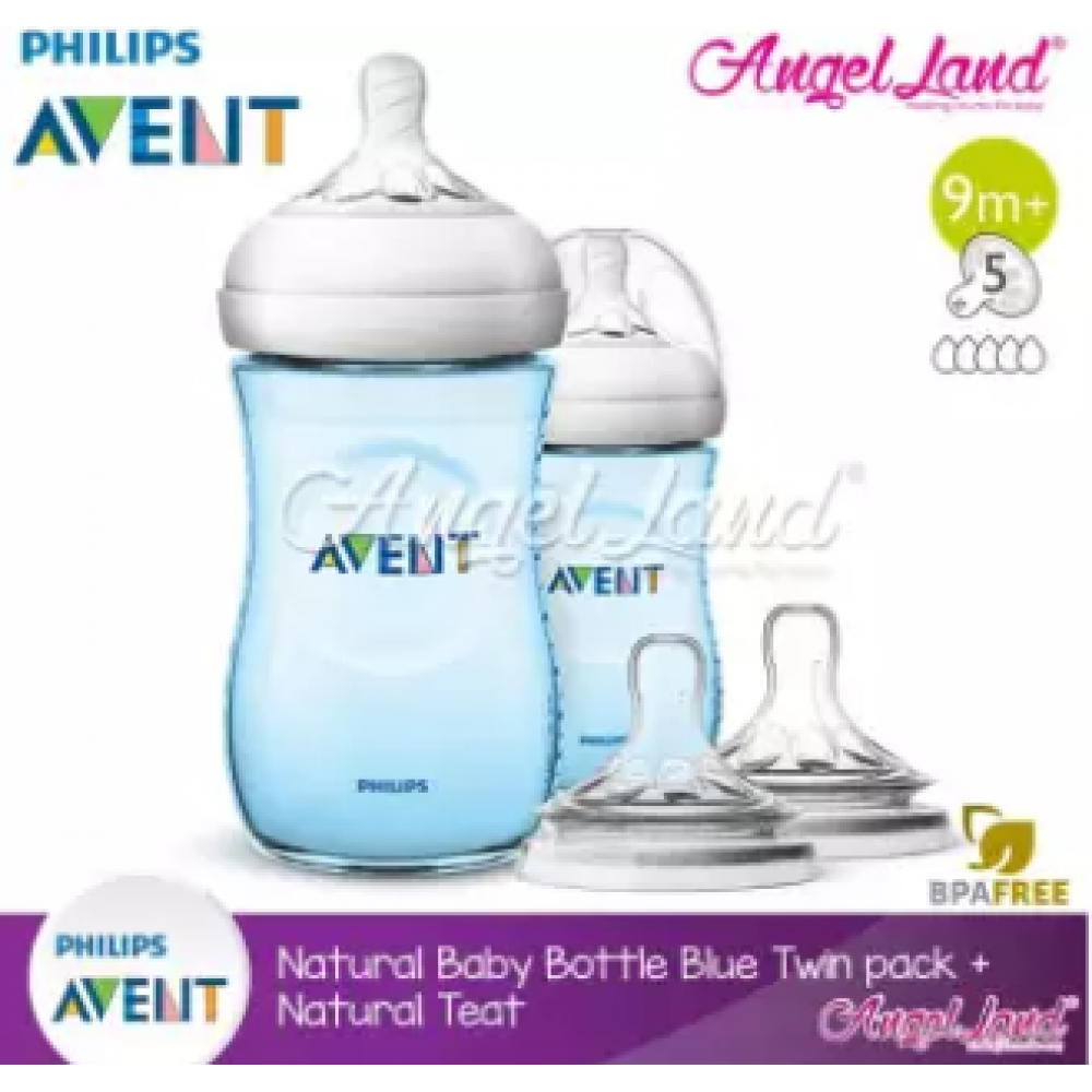 Philips Avent Natural Bottle 9oz/260ml Twin Pack (Blue) SCF695/23 + Philips Avent Natural Teat - Blue 260ml & SCF658/23 Philips Avent Natural Bottle 9oz/260ml Twin Pack (Blue) SCF695/23 + Philips Avent Natural Teat - Blue 260ml & SCF658/23