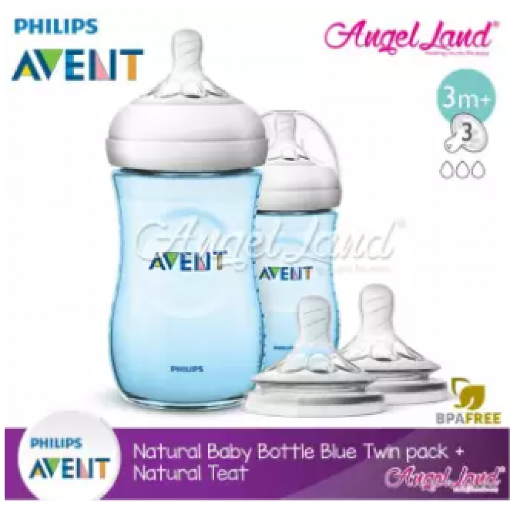 Philips Avent Natural Bottle 9oz/260ml Twin Pack (Blue) SCF695/23 + Philips Avent Natural Teat - Blue 260ml & SCF653/23 Philips Avent Natural Bottle 9oz/260ml Twin Pack (Blue) SCF695/23 + Philips Avent Natural Teat - Blue 260ml & SCF653/23