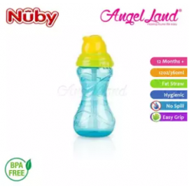 image of Nuby Click-it Flip-it Cup Fat Straw 12oz/360ml (12 months+) NB10112 - Blue/Yellow