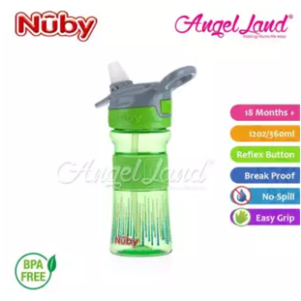 Nuby Flip-it Reflex Tritan Sports Bottle Silicone Band 12oz/360ml (18m+) NB1297 -Green Circle Drop Nuby Flip-it Reflex Tritan Sports Bottle Silicone Band 12oz/360ml (18m+) NB1297 -Green Circle Drop