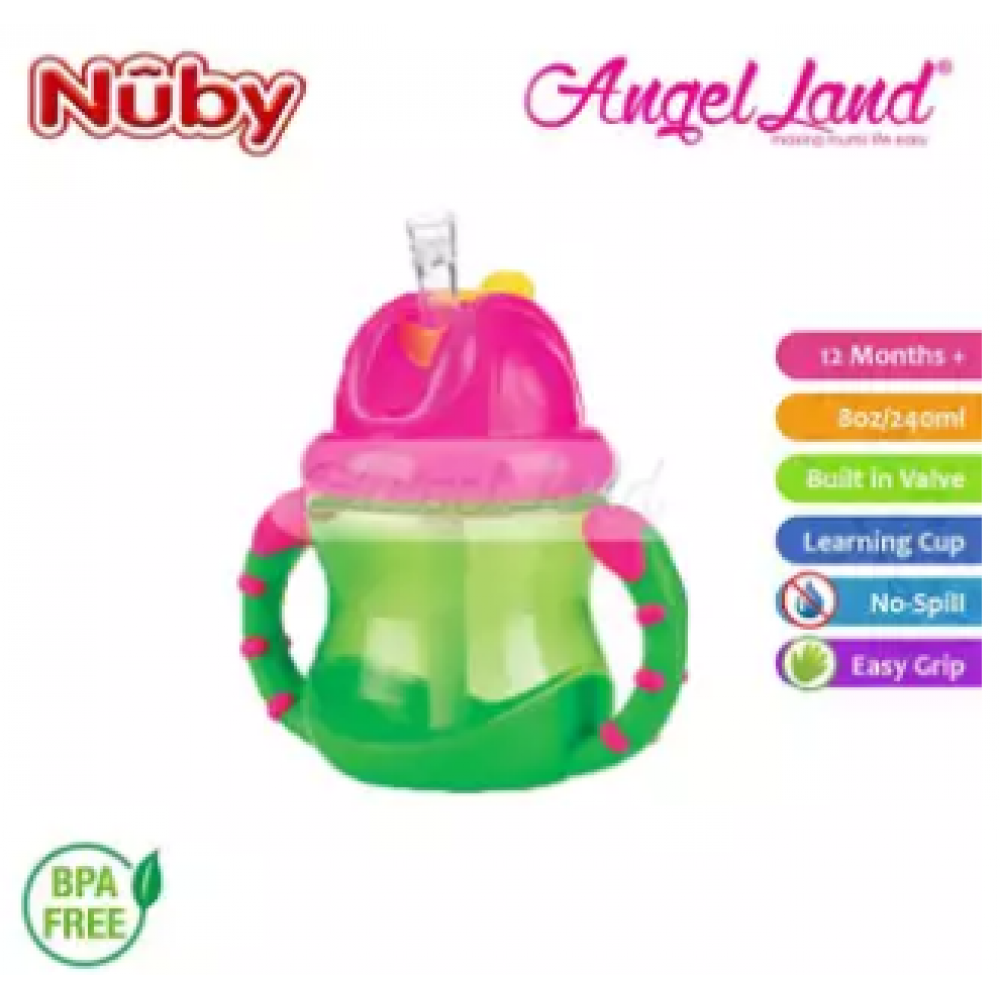 Nuby Flip N'Sip Cup Fat Straw 240ml (12 months+) NB92166 - Green/Pink Nuby Flip N'Sip Cup Fat Straw 240ml (12 months+) NB92166 - Green/Pink