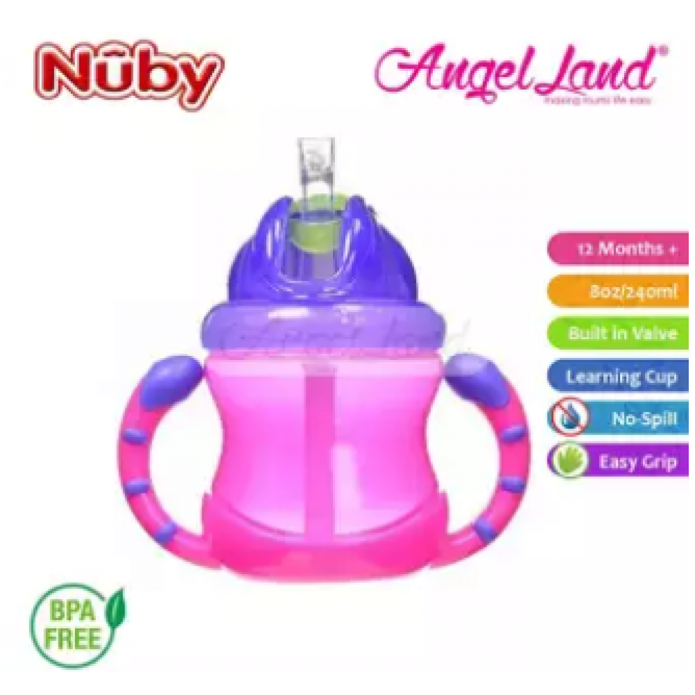 Nuby Flip N'Sip Cup Fat Straw 240ml (12 months+) NB92166 - Pink/Purple Nuby Flip N'Sip Cup Fat Straw 240ml (12 months+) NB92166 - Pink/Purple