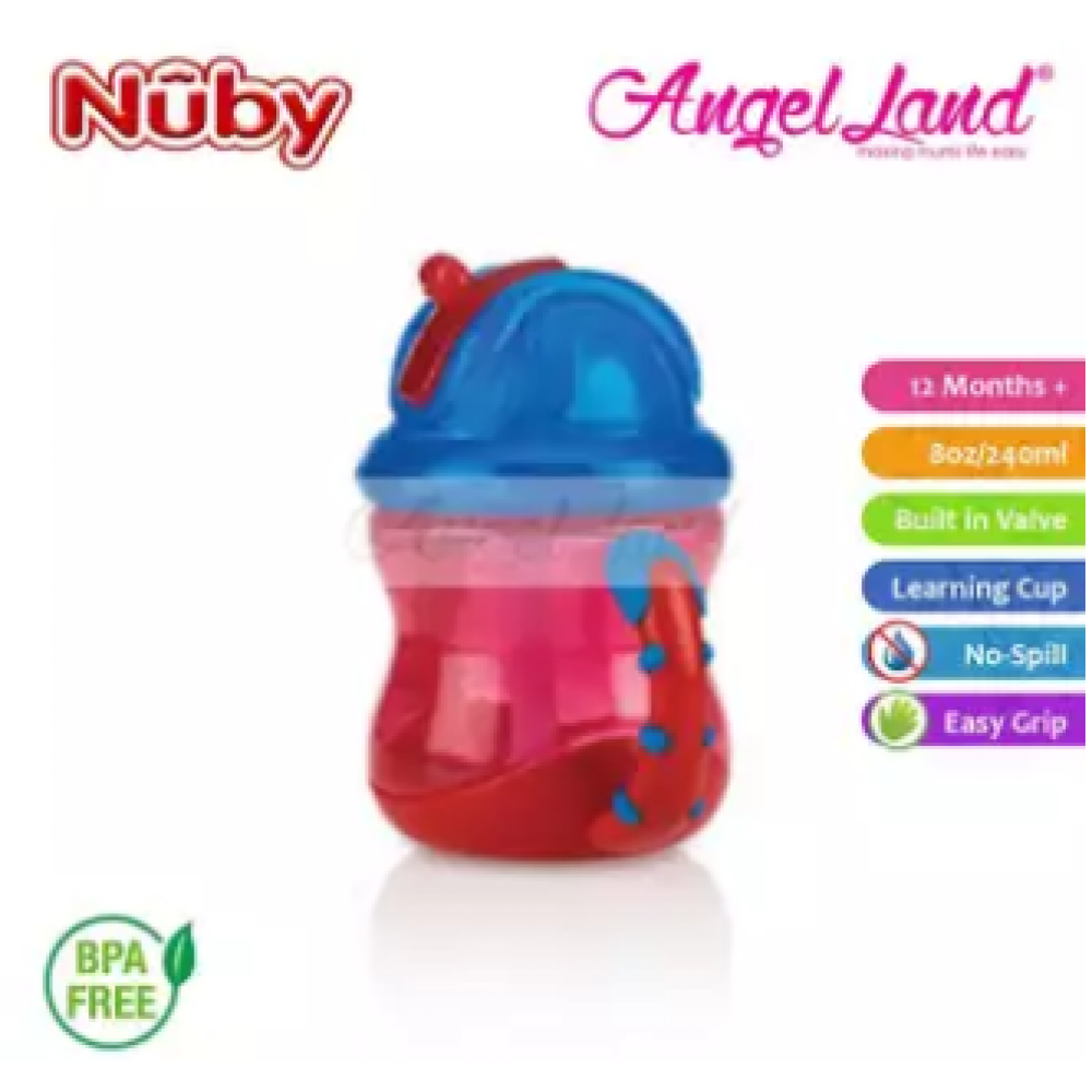 Nuby Flip N'Sip Cup Fat Straw 240ml (12 months+) NB92166 - Red/Blue Nuby Flip N'Sip Cup Fat Straw 240ml (12 months+) NB92166 - Red/Blue