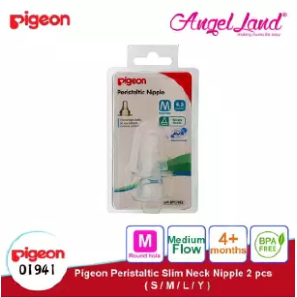 Pigeon Peristaltic Slim Neck Nipple (2pcs/pack) - M Size (Medium Flow) 4,5m+ 01941 Pigeon Peristaltic Slim Neck Nipple (2pcs/pack) - M Size (Medium Flow) 4,5m+ 01941