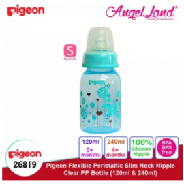 image of Pigeon Flexible Peristaltic Slim Neck Nipple Clear PP Bottle - Circles 120ml S (0 month) 26819