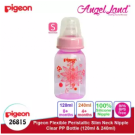 image of Pigeon Flexible Peristaltic Slim Neck Nipple Clear PP Bottle - Floral 120ml S (0 month+) 26815