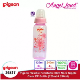 image of Pigeon Flexible Peristaltic Slim Neck Nipple Clear PP Bottle - Floral 240ml M (4 months+) 26817