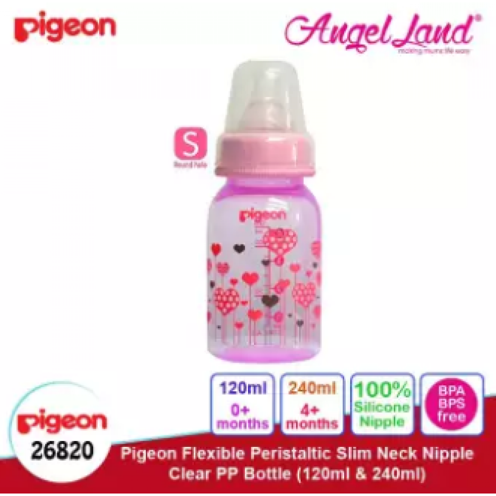 Pigeon Flexible Peristaltic Slim Neck Nipple Clear PP Bottle - Hearts 120ml S (0 month) 26820 Pigeon Flexible Peristaltic Slim Neck Nipple Clear PP Bottle - Hearts 120ml S (0 month) 26820