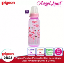 image of Pigeon Flexible Peristaltic Slim Neck Nipple Clear PP Bottle - Hearts 240ml M (4 months+) 26822