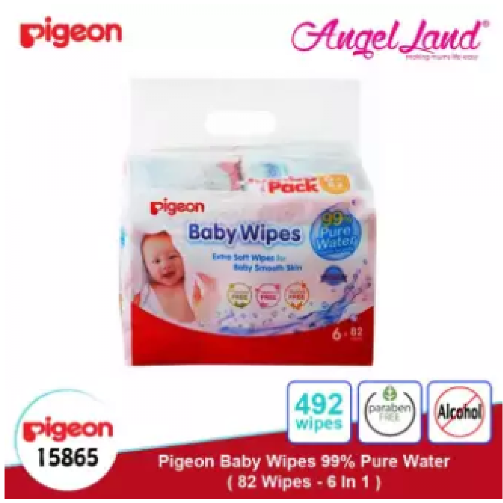 Pigeon Baby Wipes 99% Water 82s (6 packs) 15865 Pigeon Baby Wipes 99% Water 82s (6 packs) 15865