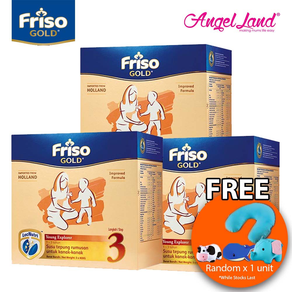 Friso Gold Young Explorer Step 3 Milk Powder (1+years) 400gx3 (3 packs) Free Pillow Random x 1 Friso Gold Young Explorer Step 3 Milk Powder (1+years) 400gx3 (3 packs) Free Pillow Random x 1