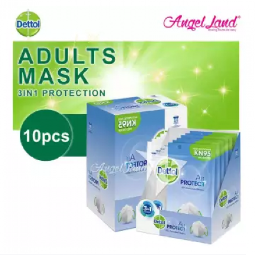 Dettol KN95 PM2.5 Filter Adult Mask (Protection against germs, haze and air pollution) 10pcs Dettol KN95 PM2.5 Filter Adult Mask (Protection against germs, haze and air pollution) 10pcs