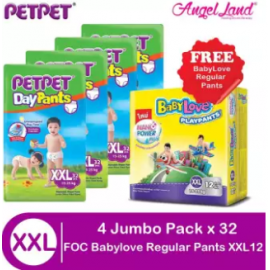 image of PETPET Daypants Jumbo XXL32 (4 Packs) + FOC Babylove Regular PlayPants M20/L16/XL14/XXL12