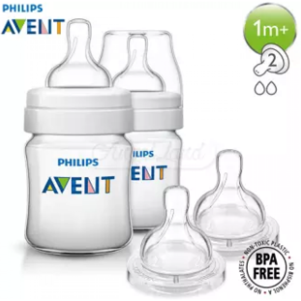 Philips Avent Classic+ Bottle 4oz / 125ml Twin Pack SCF560/27 + Philips Avent Slow Flow Teat 1m+ (2 Hole) 2Pcs/Pack SCF632/27 Philips Avent Classic+ Bottle 4oz / 125ml Twin Pack SCF560/27 + Philips Avent Slow Flow Teat 1m+ (2 Hole) 2Pcs/Pack SCF632/27