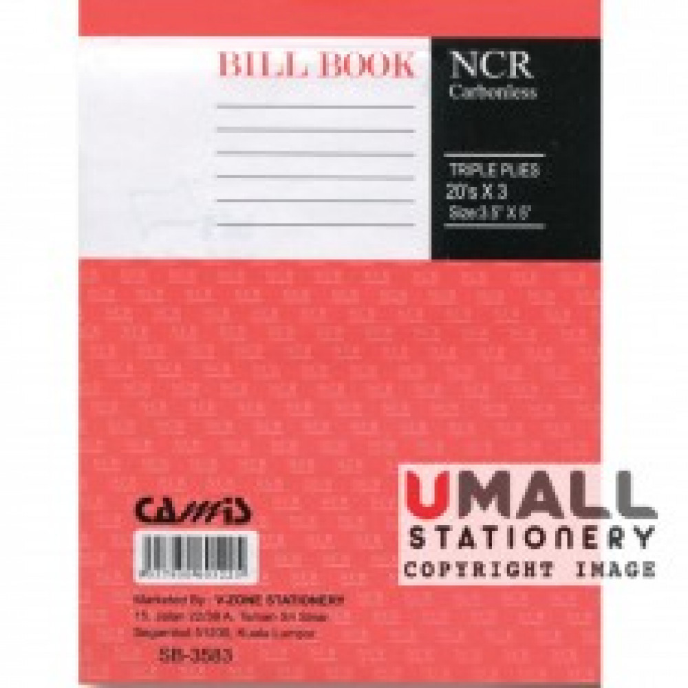 CAMIS NCR BILL BOOK 3.5" X 5" (3 PLY X 20'S) SB-3583 (10 FOR) CAMIS NCR BILL BOOK 3.5" X 5" (3 PLY X 20'S) SB-3583 (10 FOR)