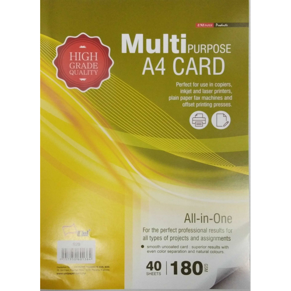 Uni Multipurpose Card 180gsm A4-40's Uni Multipurpose Card 180gsm A4-40's