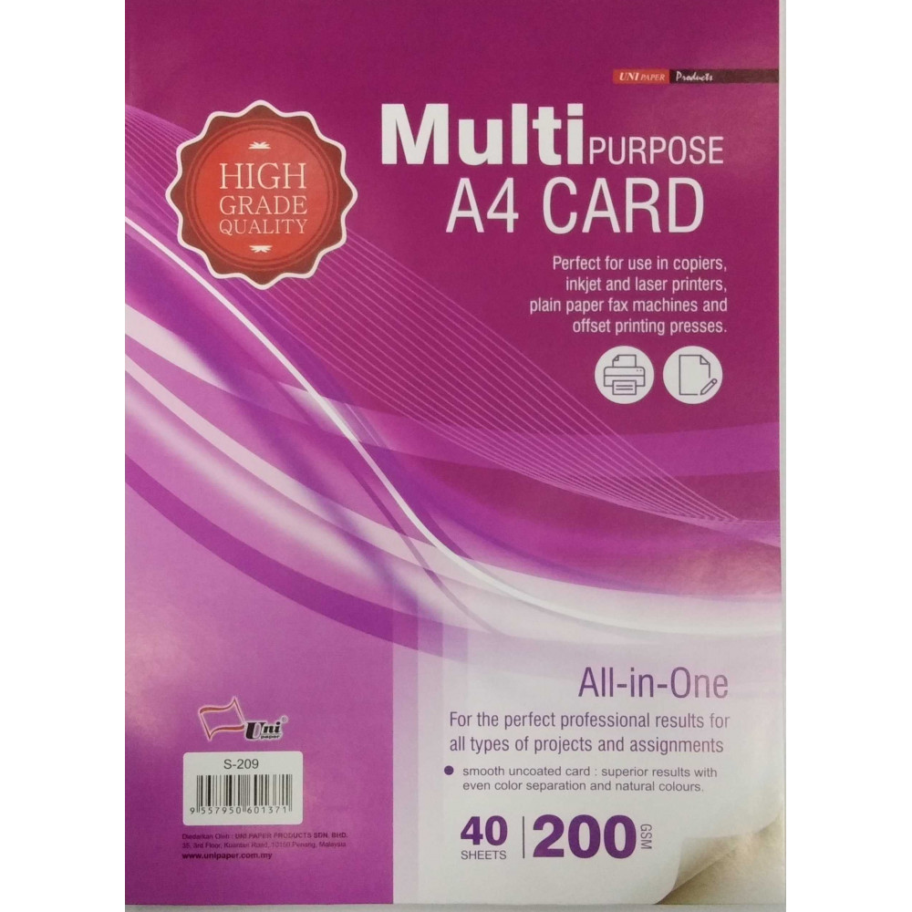 Uni Multipurpose Card 200gsm A4-40's Uni Multipurpose Card 200gsm A4-40's