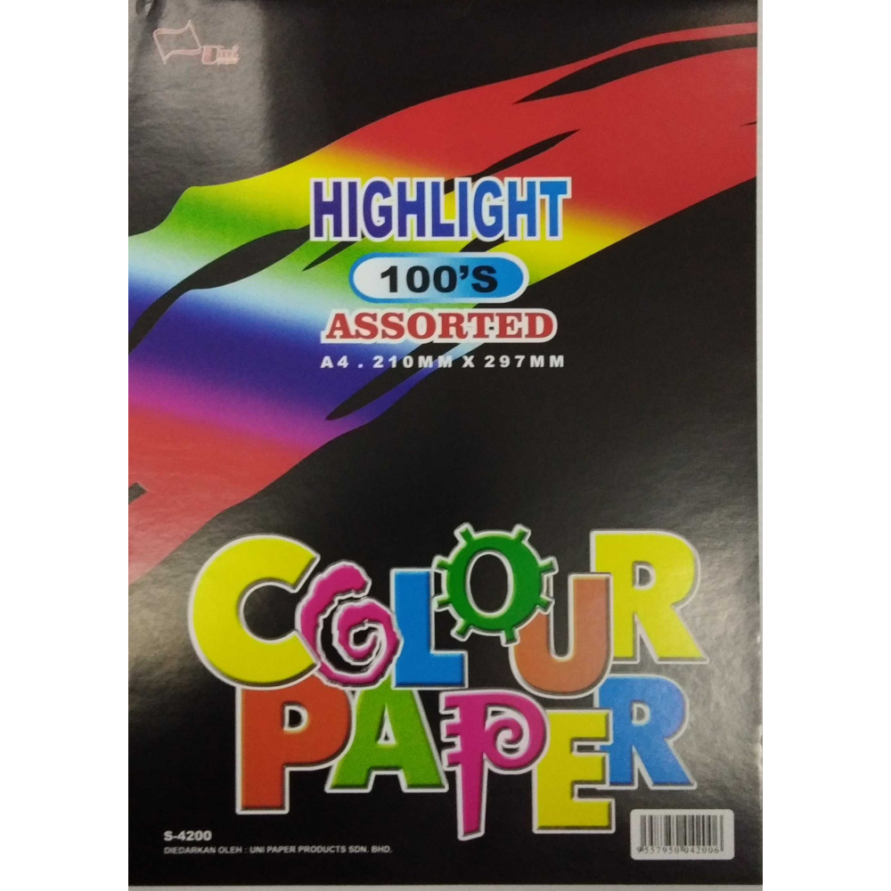 Uni Highlight Colour Paper 80gsm A4-100's (S-4200)